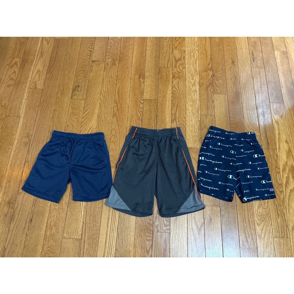 Champion & Athletic Works Boys Mesh Shorts Bundle Navy Grey Size 7-10 3-Pack